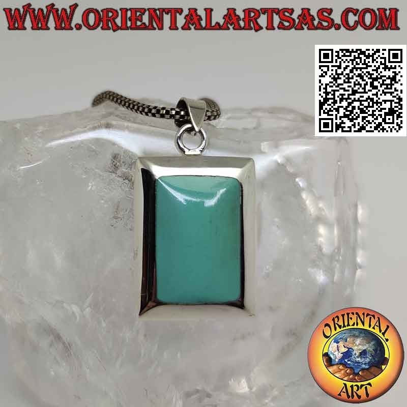 Pendentif en argent avec turquoise rectangulaire arrondie avec bord lisse épais