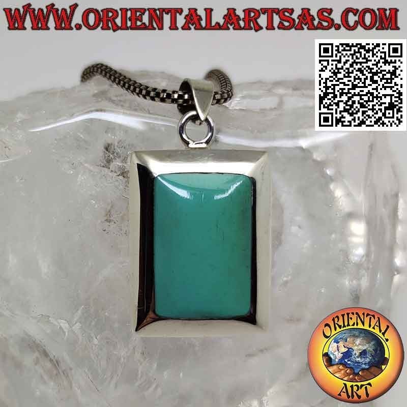 Colgante de plata con turquesa rectangular redondeada con borde liso grueso