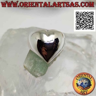 Smooth silver ring in the shape of a convex heart
