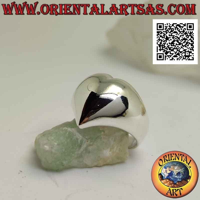 Bague en argent lisse en forme de coeur convexe