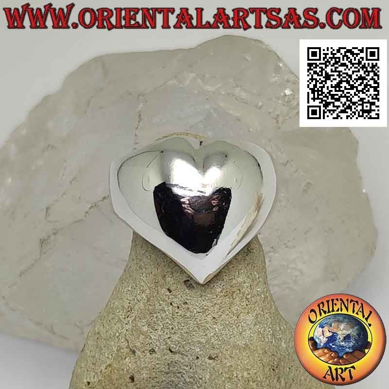 Anello in argento liscio a forma di cuore bombato