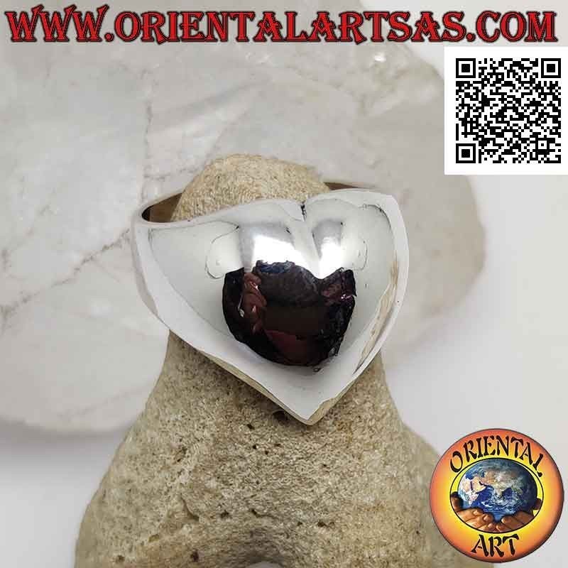 Anello in argento liscio a forma di cuore bombato