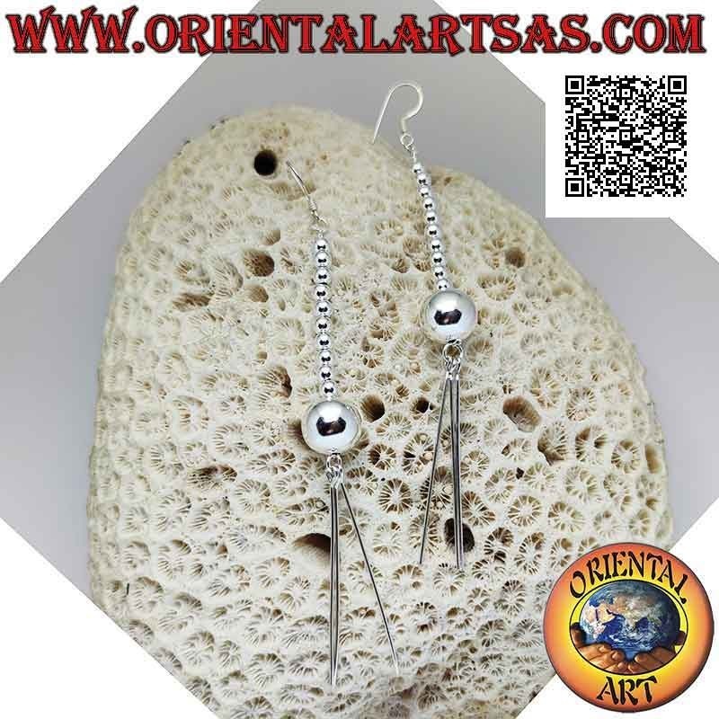 Silberohrringe Serie aus glatten Kugeln mit großer Endkugel und drei Hängestäbchen