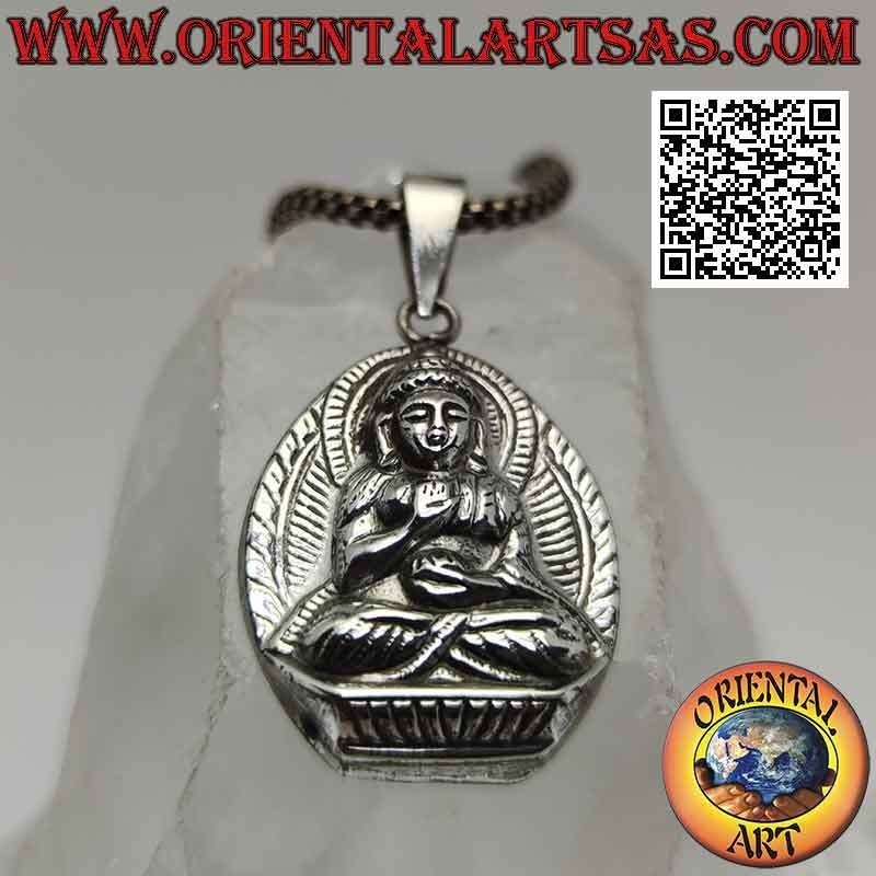 Silver pendant, the Buddha of blessing on the altar