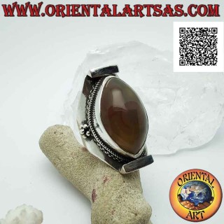 Silberring mit zweifarbig ovalem Shiva's Eye Achat auf nepalesischer Fassung (gelb - orange)