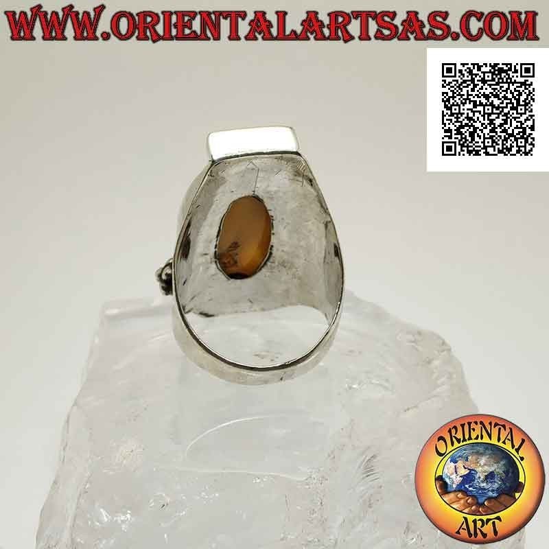 Silberring mit zweifarbig ovalem Shiva's Eye Achat auf nepalesischer Fassung (gelb - orange)