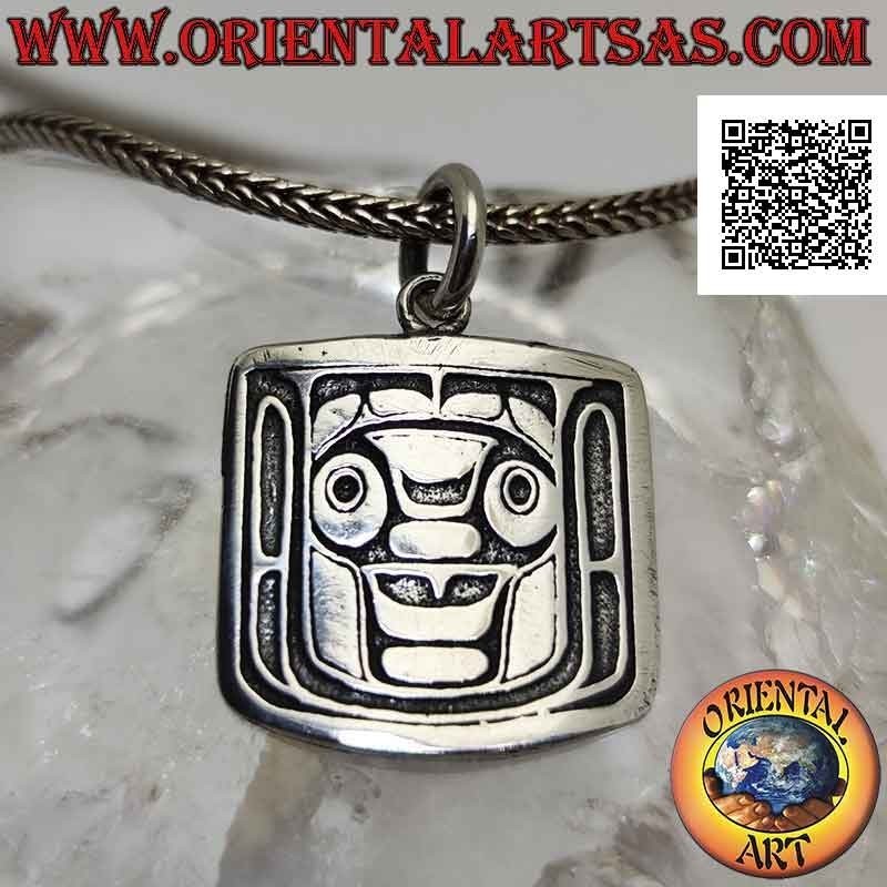Silver pendant medal with Wiracocha, major Inca deity in bas-relief