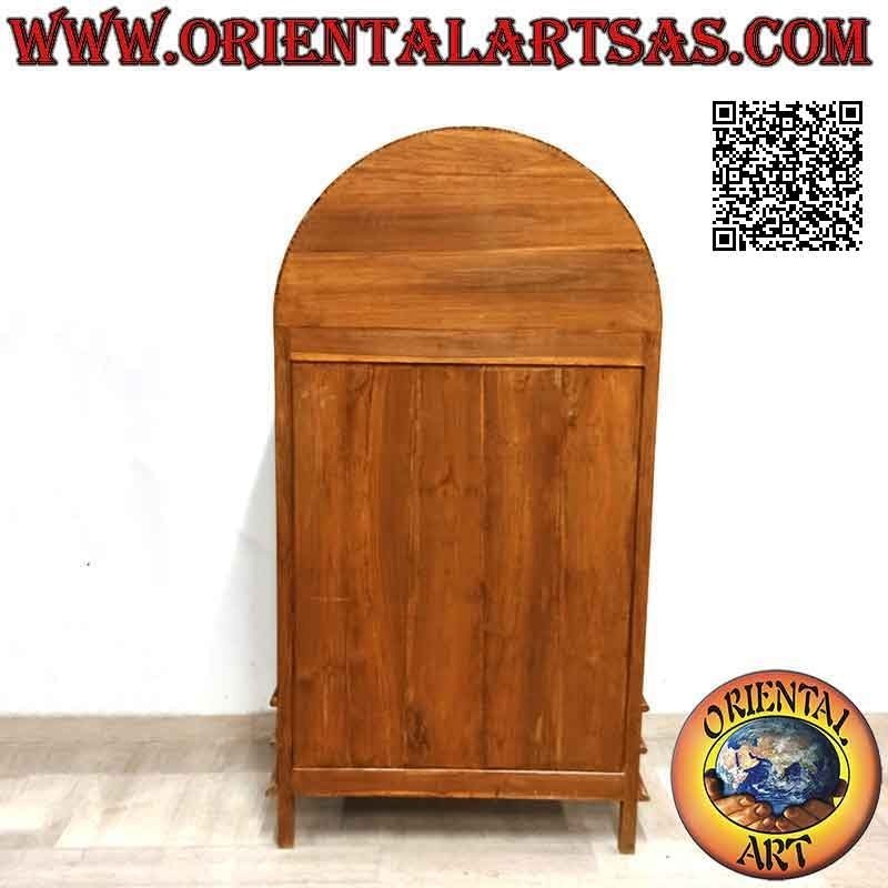 Vetrina alta curva a doppia anta (quattro ripiani e due cassetti) in legno di teak