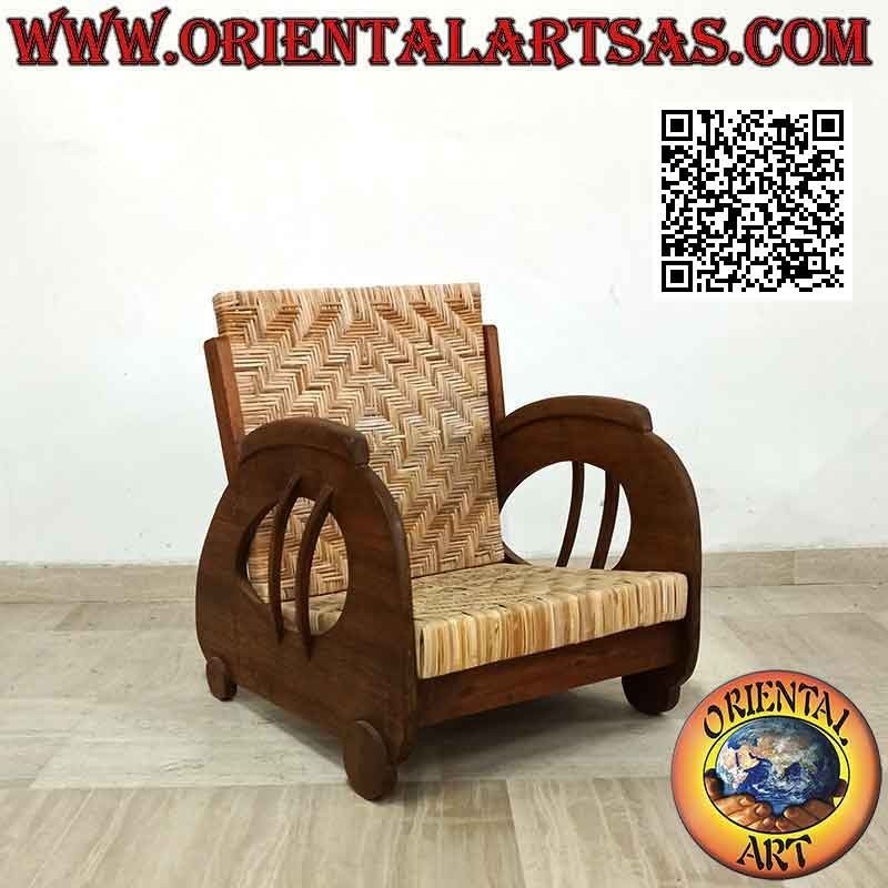 Fauteuil bas de style impérial en bois de teck et bambou (double sangle)