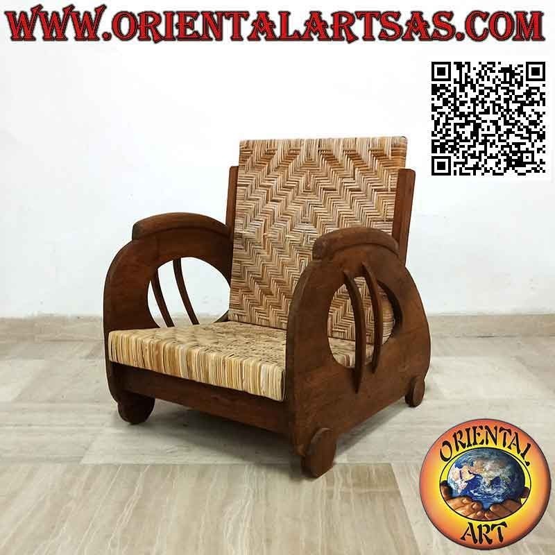 Imperial style low armchair in teak wood and bamboo (double strap)
