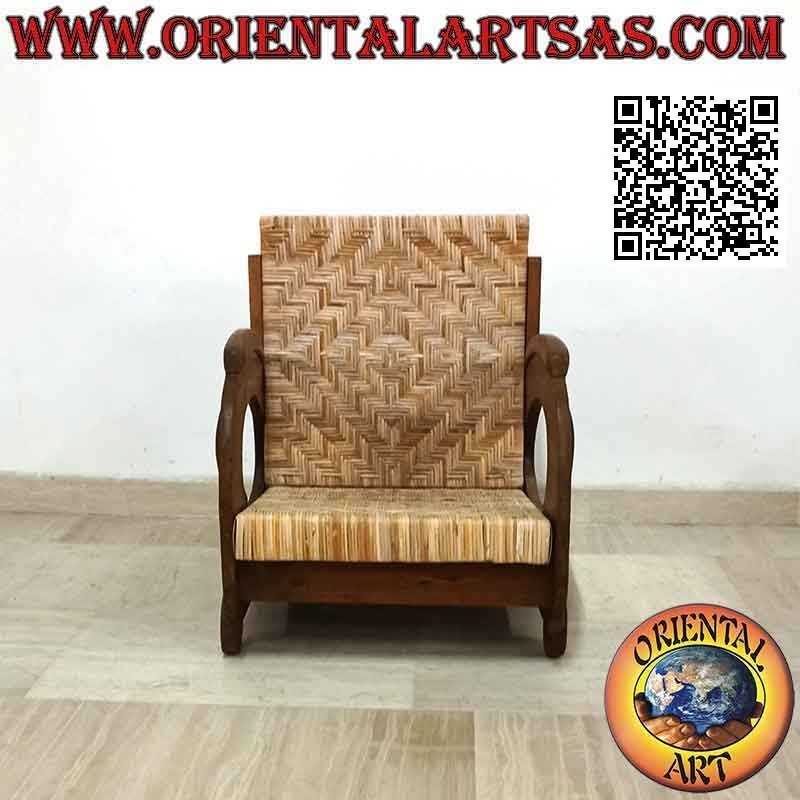 Fauteuil bas de style impérial en bois de teck et bambou (double sangle)