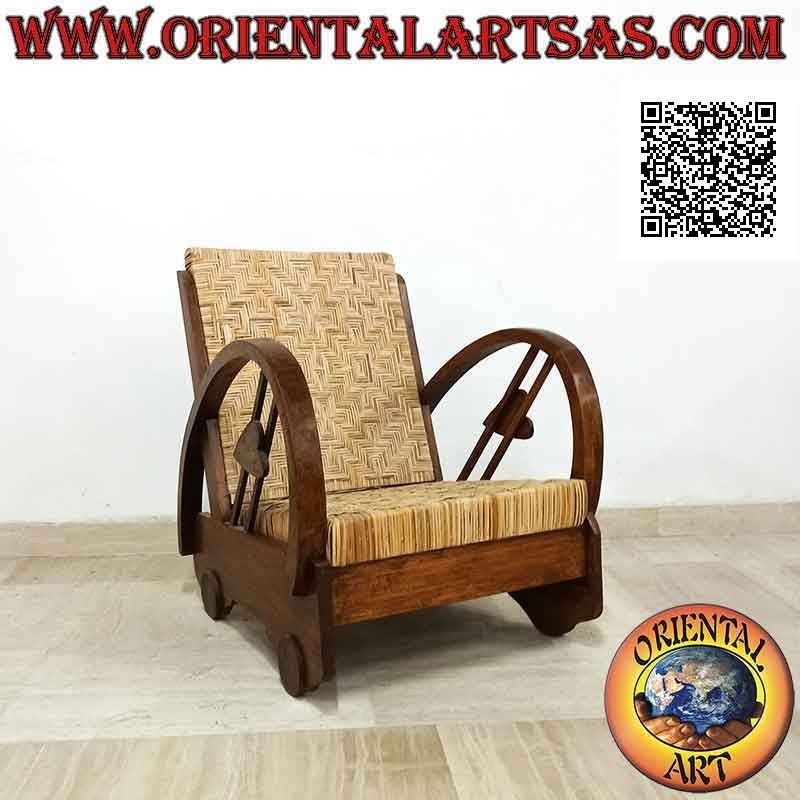 Imperial style low armchair in teak wood and bamboo (double strap and heart)