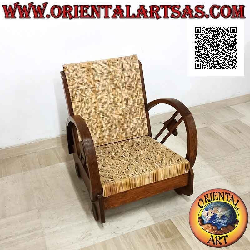 Fauteuil bas de style impérial en bois de teck et bambou (double sangle et coeur)
