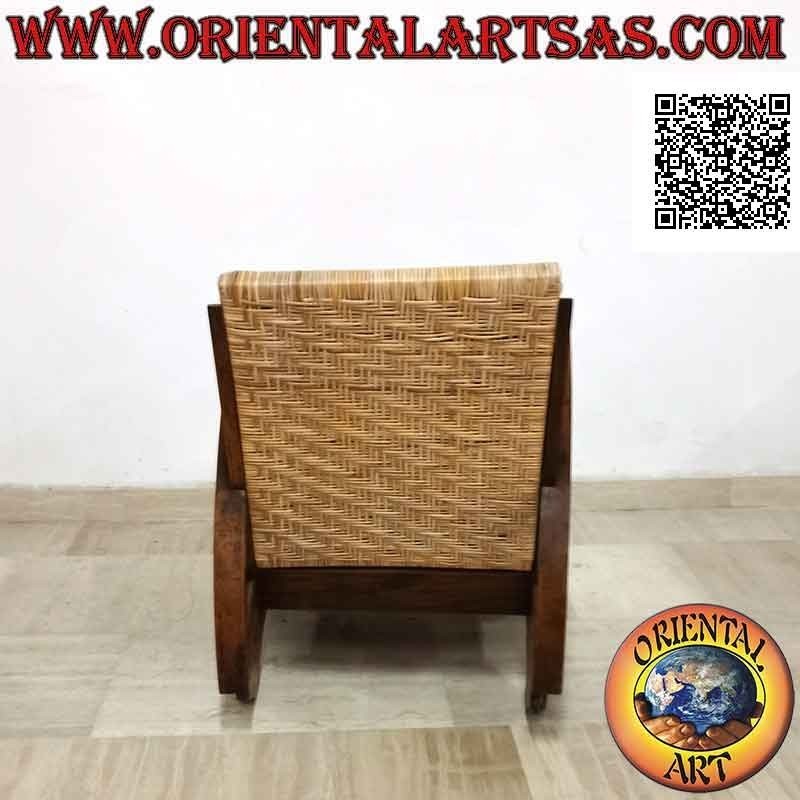 Fauteuil bas de style impérial en bois de teck et bambou (double sangle et coeur)