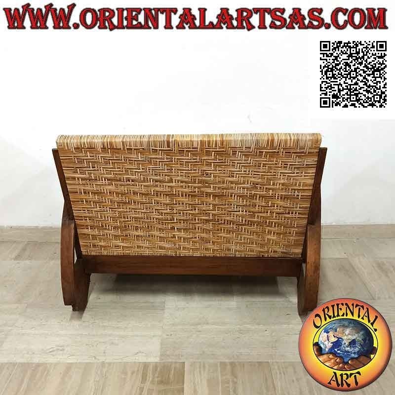 Imperial style low two-seater armchair in teak wood and bamboo (double strap and heart)