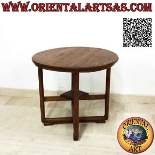 Tavolo tondo a quattro piedi intersecati al centro su due livelli in legno antico di teak (65 cm Ø)