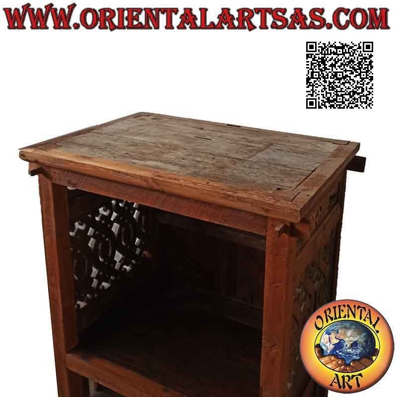 Meuble TV ancien avec décoration sculptée à la main en bois de teck ancien