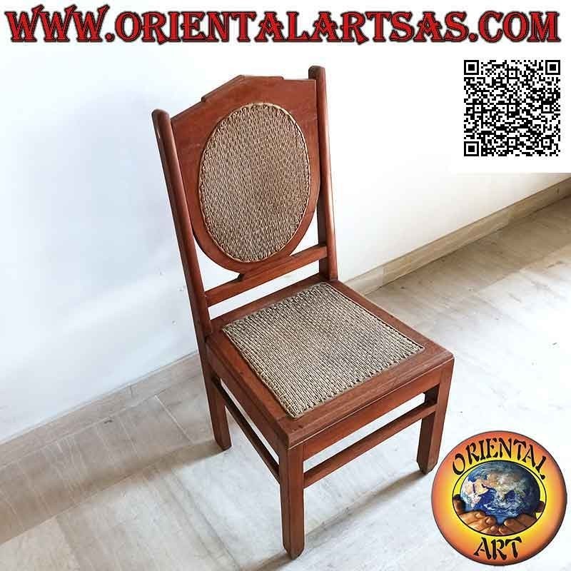Colonial style chair with oval back in teak wood and Vienna straw (tightly woven)