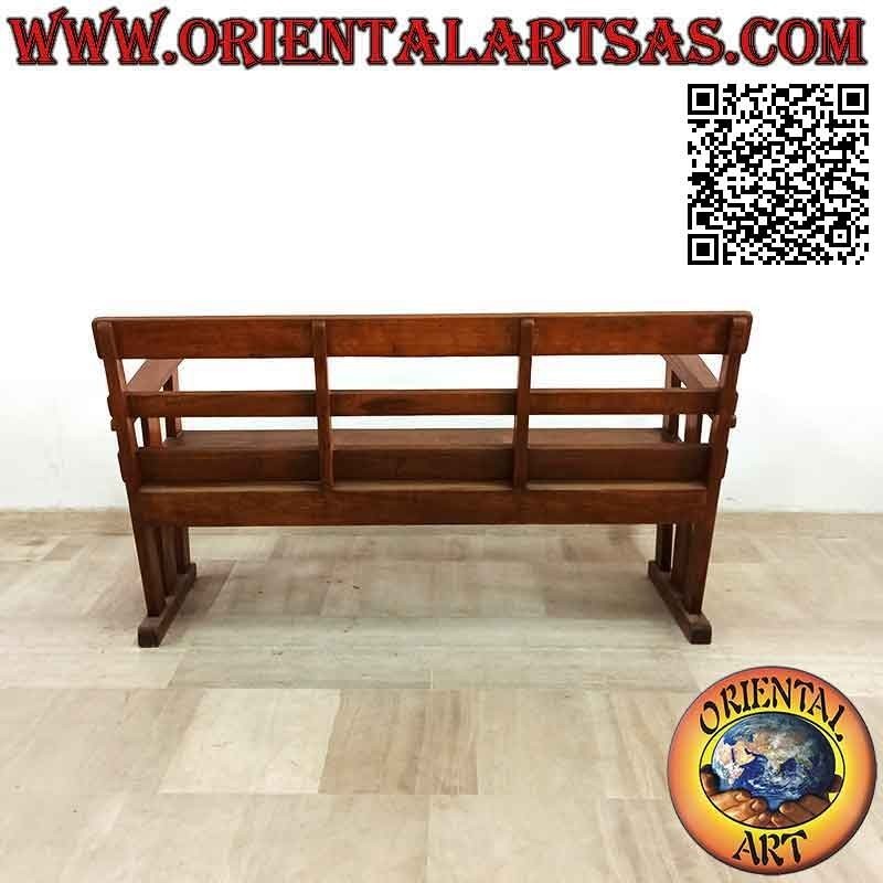 Banc linéaire antique trois places en bois de teck massif antique