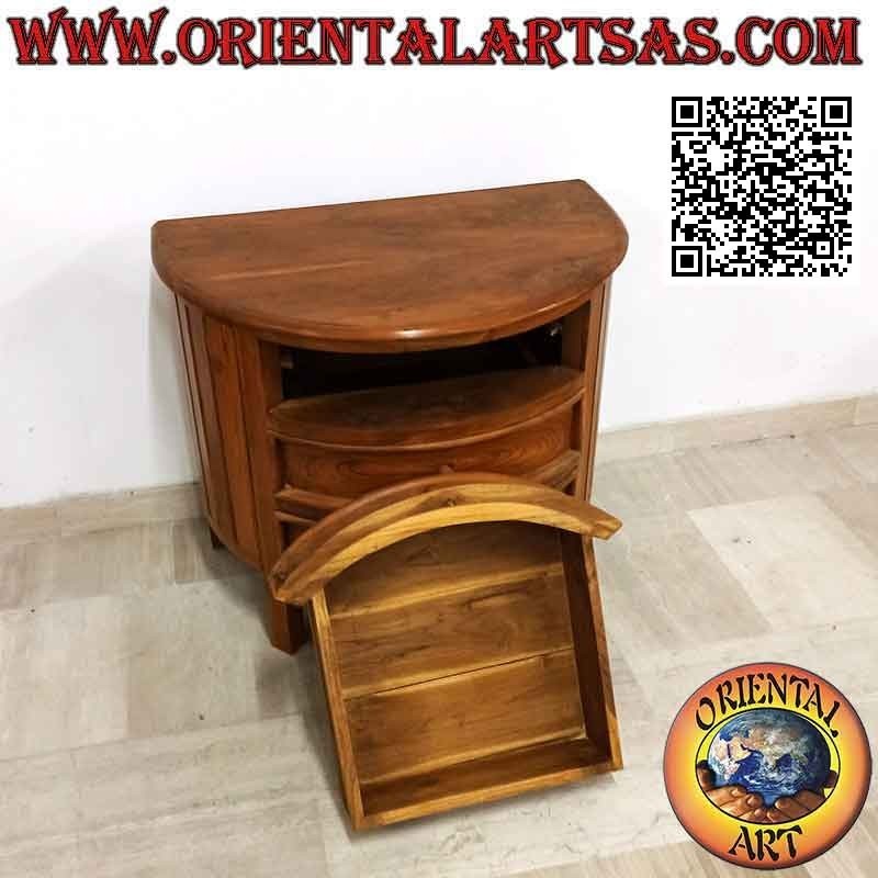 Commode demi-lune avec trois tiroirs en bois de teck