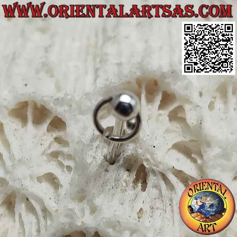 Mini pendiente / muserola en plata, la bola con la diadema insertada