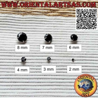 Mini boucle d'oreille en argent, serti zircon noir facetté (rond)