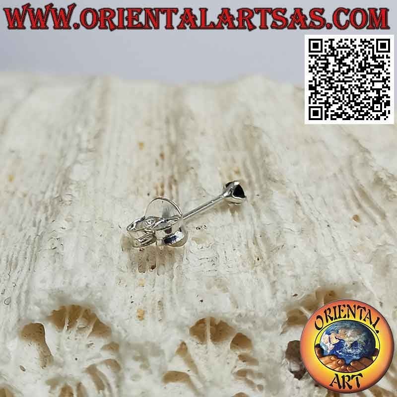 Mini earring in silver, faceted black zircon set (round)