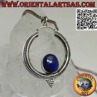 Pendentif en argent, cercle orné de lapis lazuli ovale à l'intérieur
