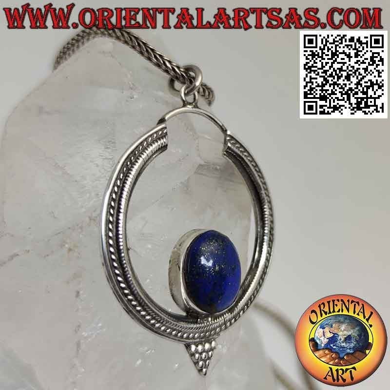 Colgante de plata, círculo decorado con lapislázuli ovalado en el interior