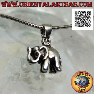 Colgante de plata, elefante tridimensional con trompa hacia arriba (pequeño)