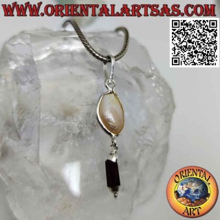 Pendentif en argent avec perle scaramazza et pendentif prisme grenat (b)