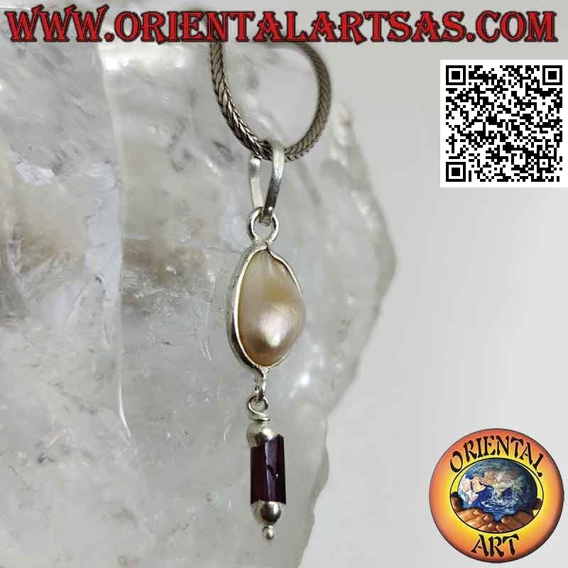 Colgante de plata con perla de scaramazza y colgante de prisma de granate (b)
