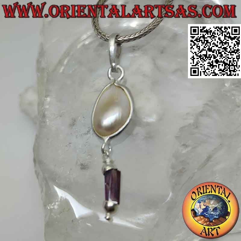 Pendentif en argent avec perle scaramazza et pendentif prisme grenat (b)