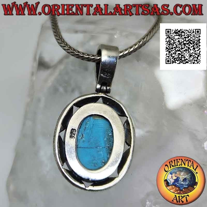 Silver pendant with faceted oval turquoise paste surrounded by a row of marcasite