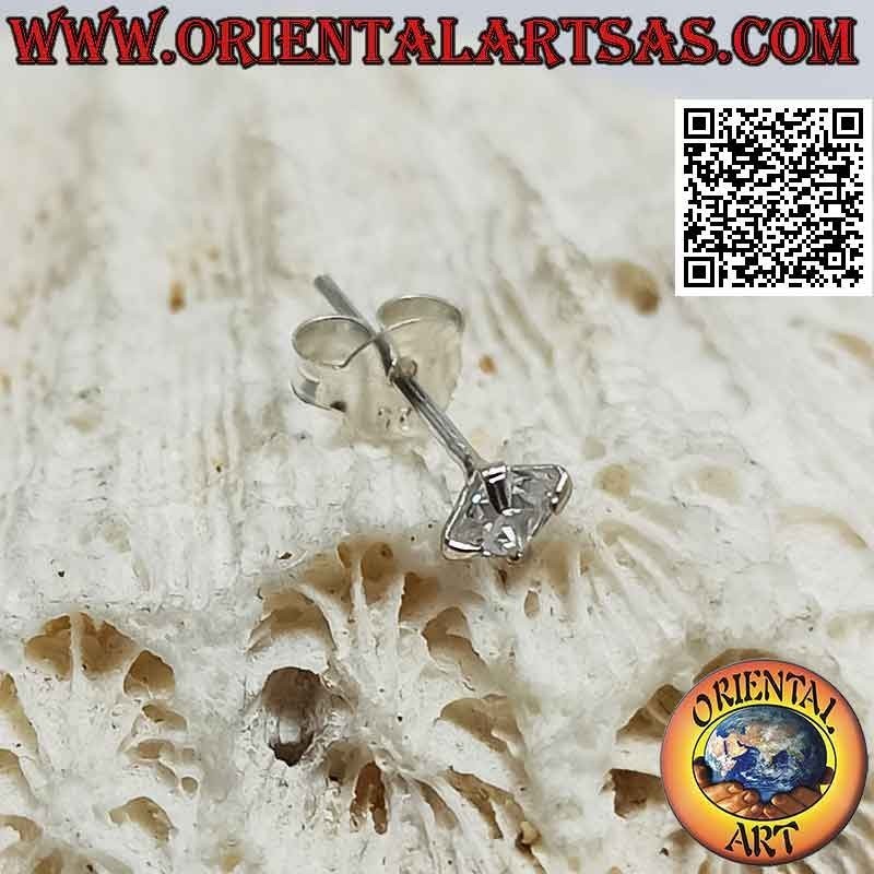 Mini boucle d'oreille en argent, point lumineux zircon facetté (carré)