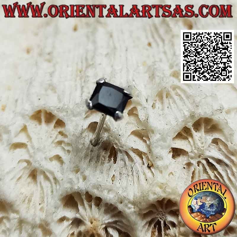 Mini boucle d'oreille en argent, serti zircon noir facetté (carré)