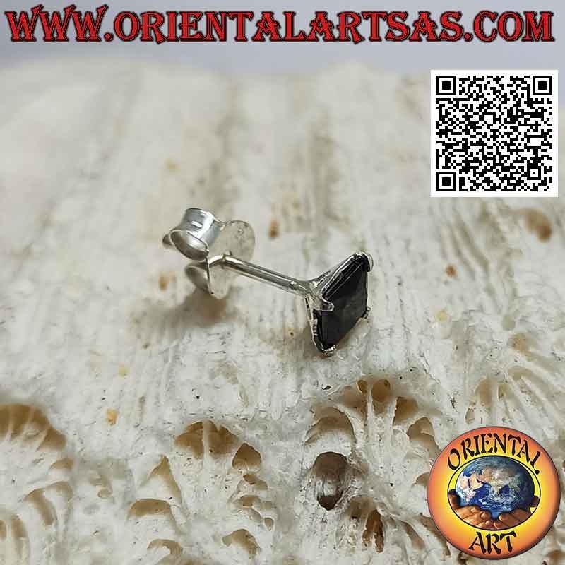 Mini-Ohrring in Silber, facettierte schwarze Zirkonia (quadratisch)
