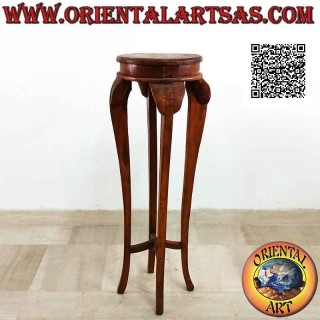 Sgabello (ripiano ausiliario) alto con piano tondo e piedi curvi e bombati (100 cm) in legno di teak
