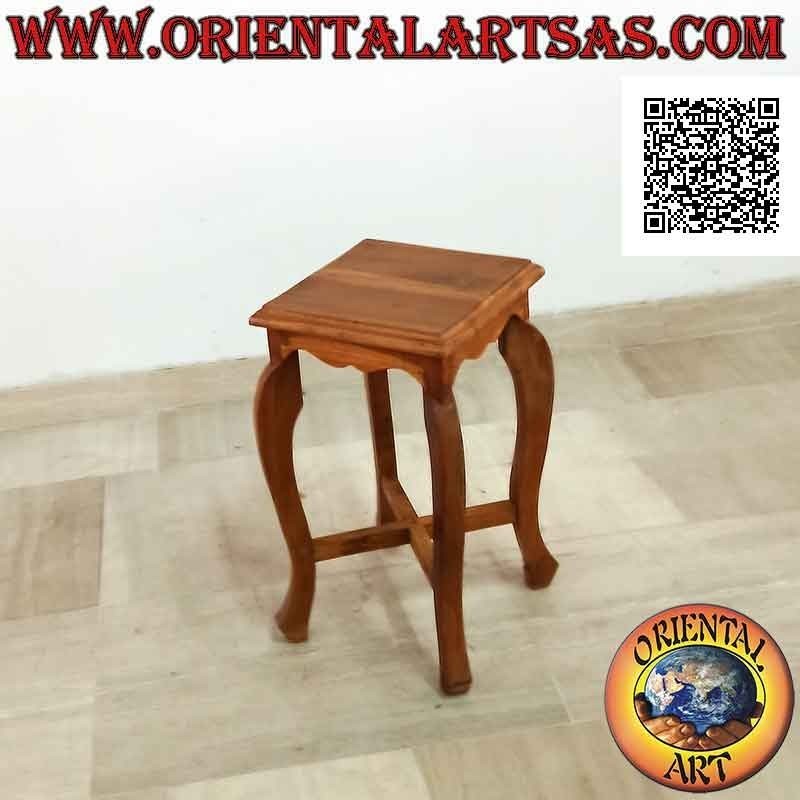 Taburete bajo (balda auxiliar) con tapa cuadrada y pies curvos (53 cm) en madera de teca