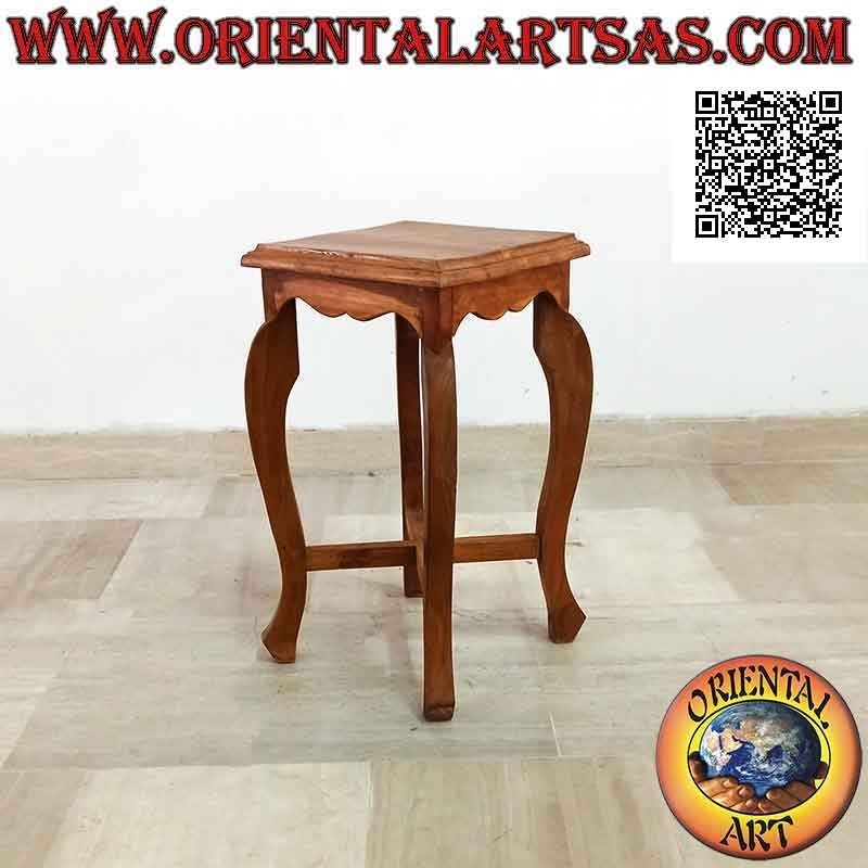 Taburete bajo (balda auxiliar) con tapa cuadrada y pies curvos (53 cm) en madera de teca