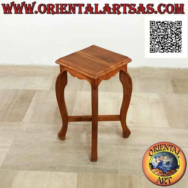Tabouret bas (étagère auxiliaire) avec plateau carré et pieds galbés (53 cm) en bois de teck