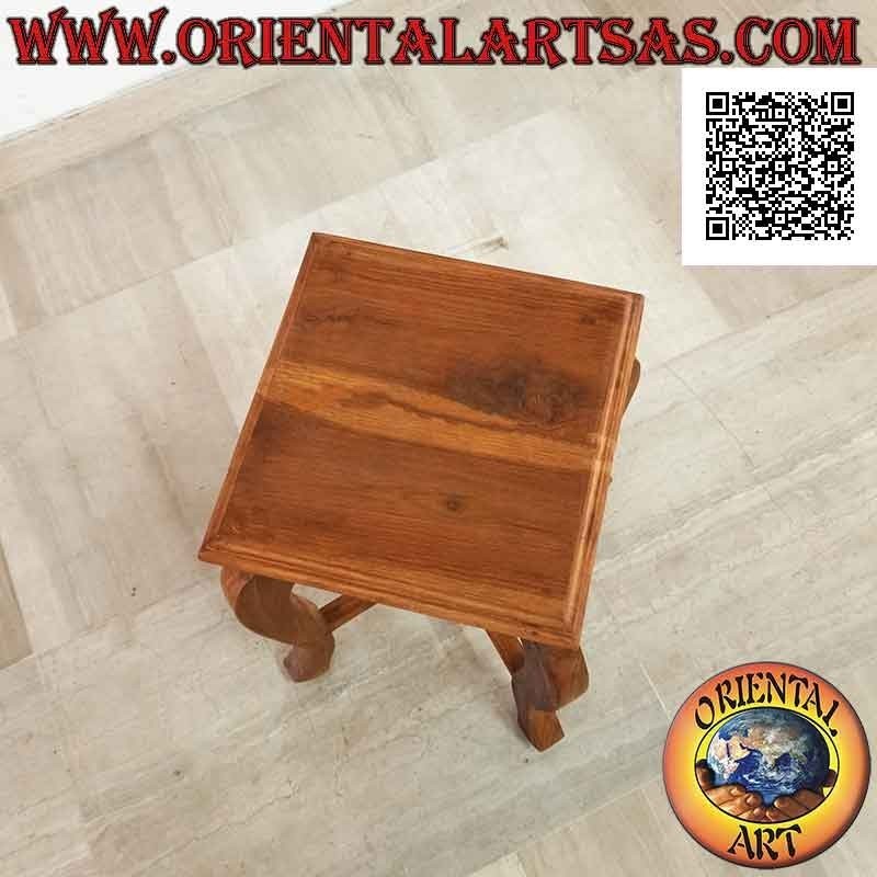 Taburete bajo (balda auxiliar) con tapa cuadrada y pies curvos (53 cm) en madera de teca