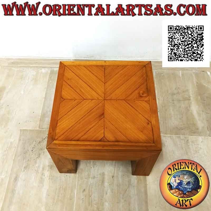 Tavolino basso da salotto quadrato squadrato in stile "essential" in legno di teak (40*40)