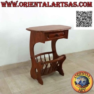 Table basse avec porte-journaux/revues et tiroir en bois de teck