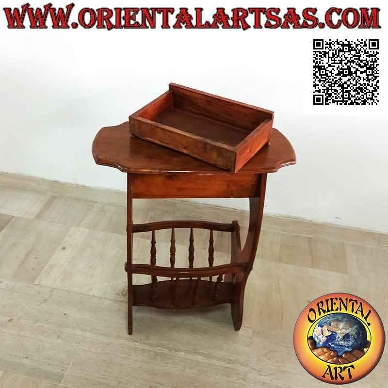 Coffee table with newspaper / magazine holder and drawer in teak wood