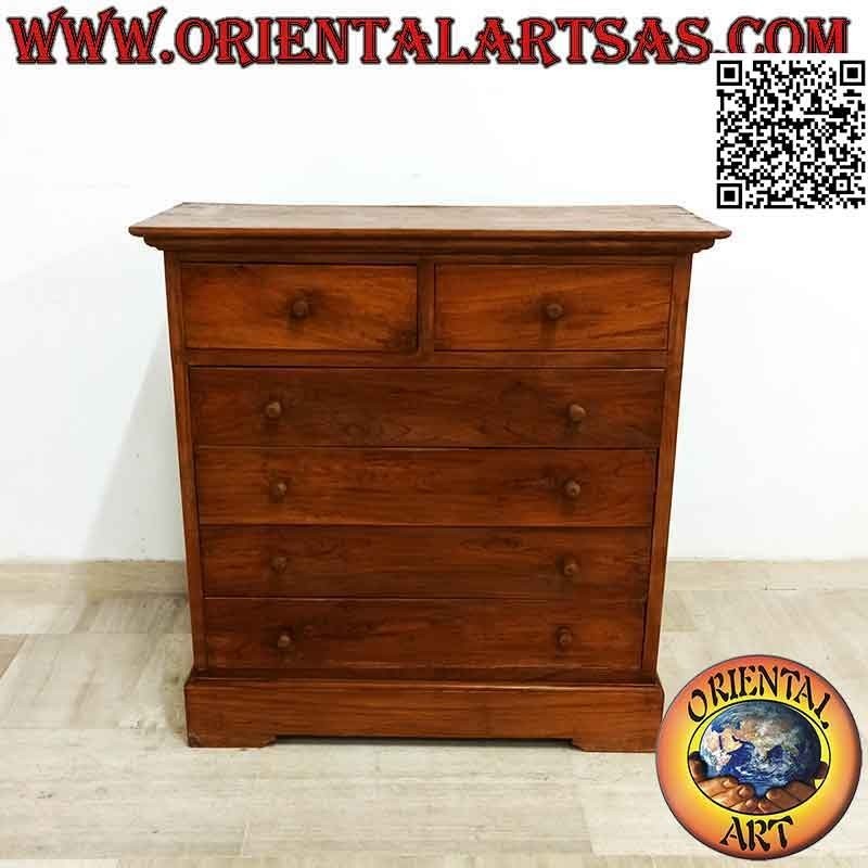 Rectangular chest of drawers with four drawers and two drawers in teak wood