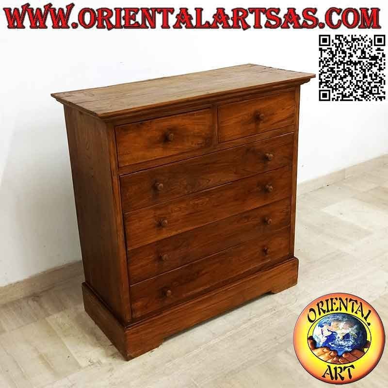 Rectangular chest of drawers with four drawers and two drawers in teak wood