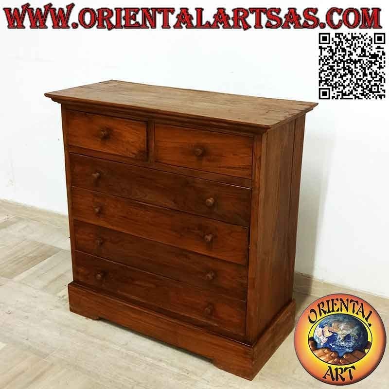 Commode rectangulaire avec quatre tiroirs et deux tiroirs en bois de teck