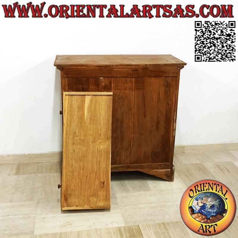 Cajonera rectangular con cuatro cajones y dos cajones en madera de teca