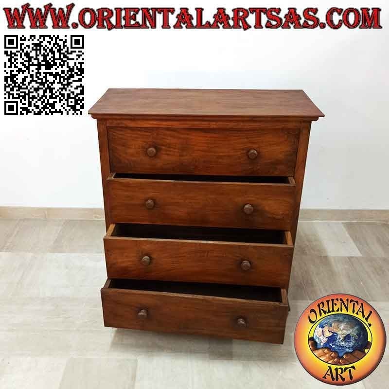 Commode rectangulaire à quatre tiroirs et pieds ronds en bois de teck
